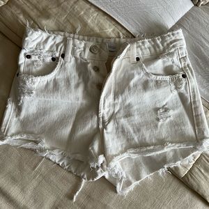 ZARA high rise distressed shorts white